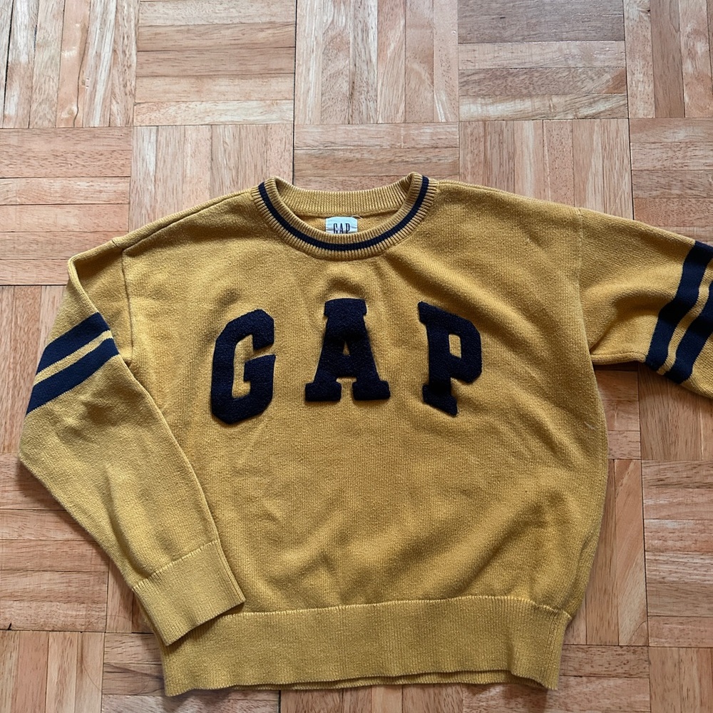 GAP Mustard Yellow Crewneck Sweater with Navy Appliqué